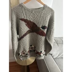 Vintage Pheasant Game Bird 100% Wool L Knitted Sweater Outback Red Cable Knit